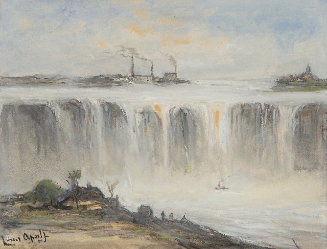 Louis Apol | Die Niagarafälle, Aquarell und Gouache auf Papier, 15,0 x 19,8 cm, Unterzeichnet u.l. und im Verso datiert 1895