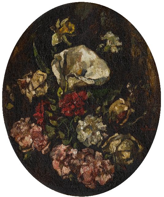 Zwart W.H.P.J. de | Ein Bouquet mit Aronstab, Narzisse und Rosen, Öl auf Leinwand 44,2 x 35,3 cm, Unterzeichnet m.r.