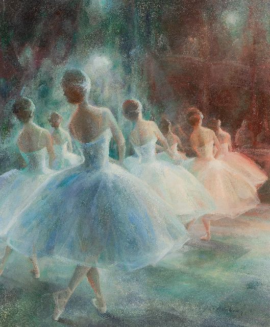 Miroslava Vrbová-Štefková | Ballerina's op het toneel, olieverf op board, 72,4 x 60,1 cm, gesigneerd r.o.