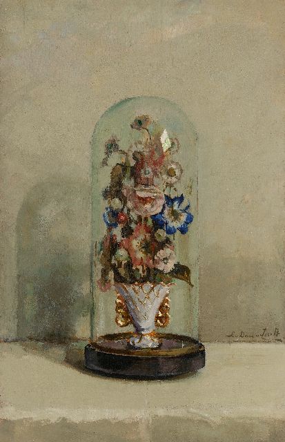 Lucie van Dam van Isselt | Blumen unter Glaskuppel, Öl auf Holz, 59,9 x 38,8 cm, Unterzeichnet u.r. und ohne Rahmen