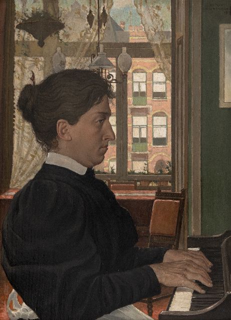 Molkenboer A.H.J.  | Frau am Klavier, Öl auf Holz 36,3 x 26,8 cm, Unterzeichnet o.r. und datiert 1897
