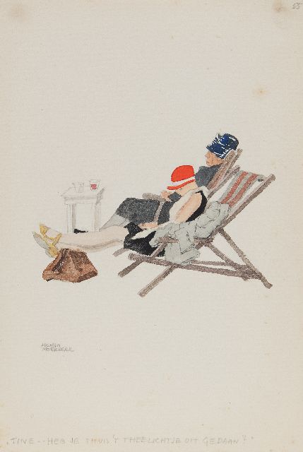 Herman Moerkerk | „Tine.. Hast du das Teelicht zu Hause ausgeschaltet?“, Bleistift und Aquarell auf Papier, 25,5 x 17,1 cm, Unterzeichnet u.l.