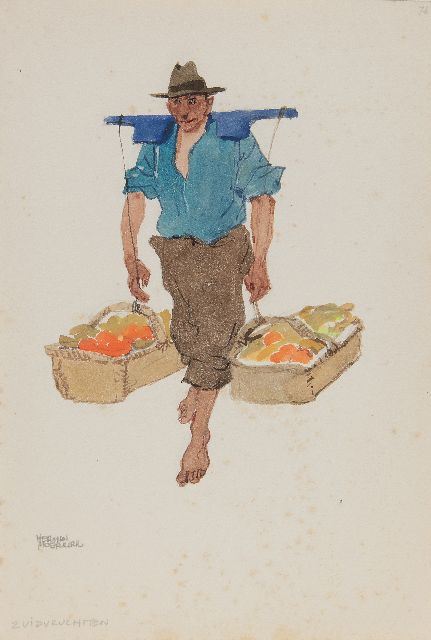 Herman Moerkerk | Tropical fruits, Bleistift und Aquarell auf Papier, 25,5 x 17,1 cm, Unterzeichnet u.l.