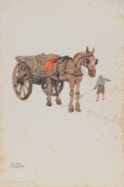 Herman Moerkerk | Muschelfischer, Bleistift und Aquarell auf Papier, 25,6 x 17,1 cm, Unterzeichnet u.l.