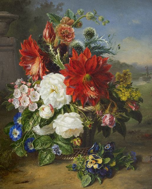 Hélène Hamburger | Bloemen in rieten mand, olieverf op paneel, 52,0 x 43,5 cm