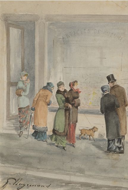 Germaine Hagemans | Elegante figuren voor een etalage, potlood en aquarel op papier, 25,5 x 17,7 cm, gesigneerd l.o.