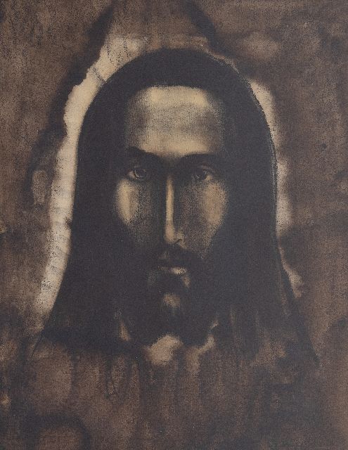 Schelfhout L.  | Tête de Christ, Ausziehtusche, Kreide und Aquarell auf Papier 50,0 x 39,8 cm, Unterzeichnet u.r. und datiert 1912