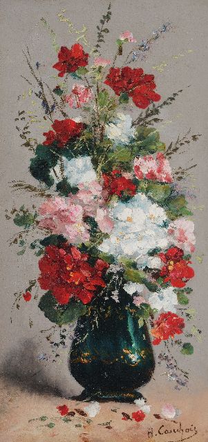 Eugène-Henri Cauchois | Blumenstillleben, Öl auf Leinwand auf Holz, 35,8 x 17,5 cm, Unterzeichnet u.r. und ohne Rahmen