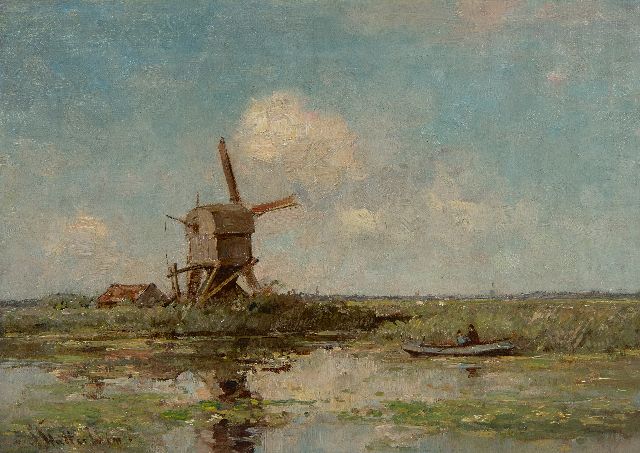 Louis Stutterheim | Mühle in einer Polderlandschaft, Öl auf Leinwand, 25,4 x 35,5 cm, Unterzeichnet u.l.