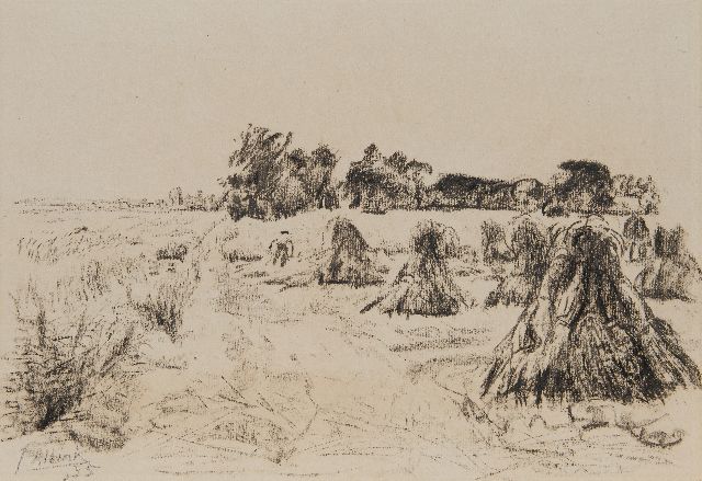 Jan Altink | Erntelandschaft mit Getreidegarben, Kreide auf Papier, 36,0 x 48,9 cm, Unterzeichnet u.l. und datiert '35, ohne Rahmen