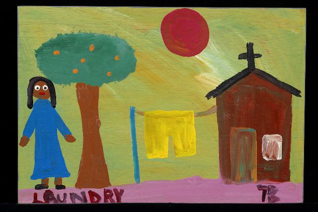 Tim Brown | Laundry, acryl op paneel, 28,0 x 41,0 cm, gesigneerd r.o. met initialen
