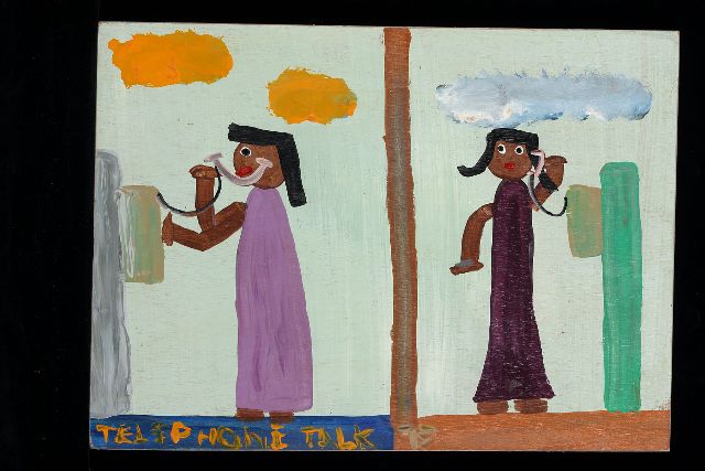 Tim Brown | Telephone talk, acryl op paneel, 35,0 x 48,0 cm, gesigneerd m.o. met initialen