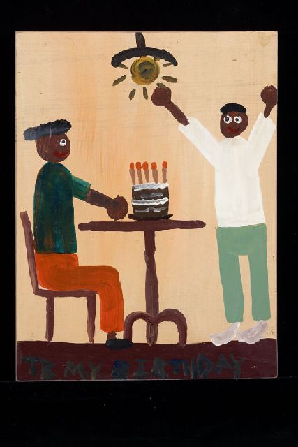 Tim Brown | My birthday, acryl op paneel, 41,0 x 30,0 cm, gesigneerd l.o. met initialen
