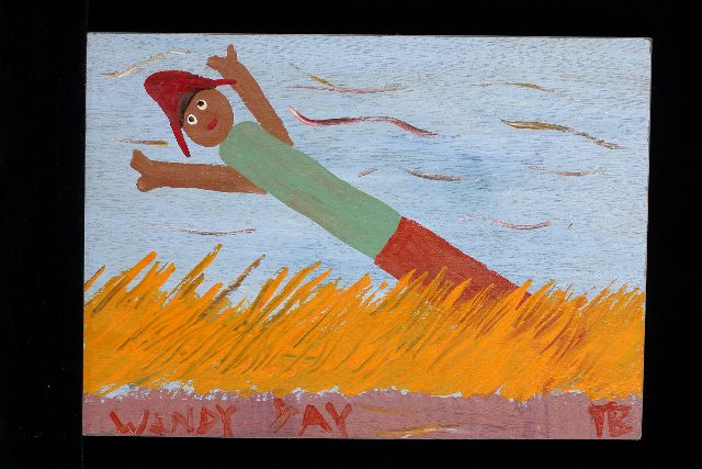 Tim Brown | Windy day, acryl op paneel, 32,0 x 45,0 cm, gesigneerd r.o. met initialen