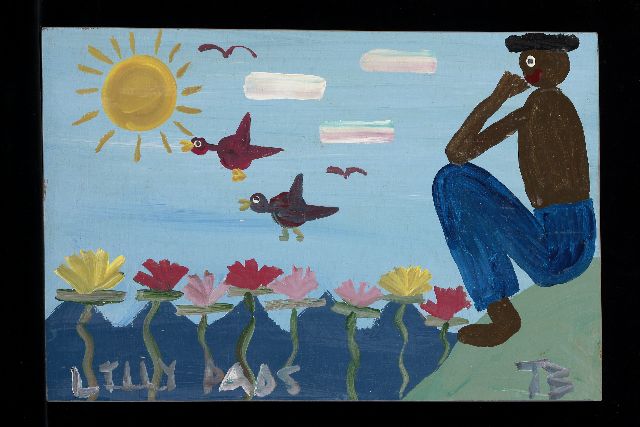 Tim Brown | Lilly pads, acryl op paneel, 31,0 x 46,0 cm, gesigneerd r.o. met initialen
