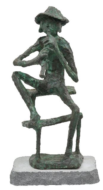 Jits Bakker | Flötenspieler, Bronze, 86,5 x 44,0 cm, gesigneerd op basis