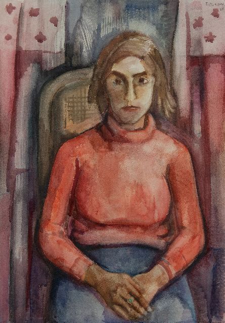 Piet Wiegman | Sitzende Frau im roten Pullover, Aquarell auf Papier, 100,0 x 68,8 cm, Unterzeichnet o.r. und datiert 1936