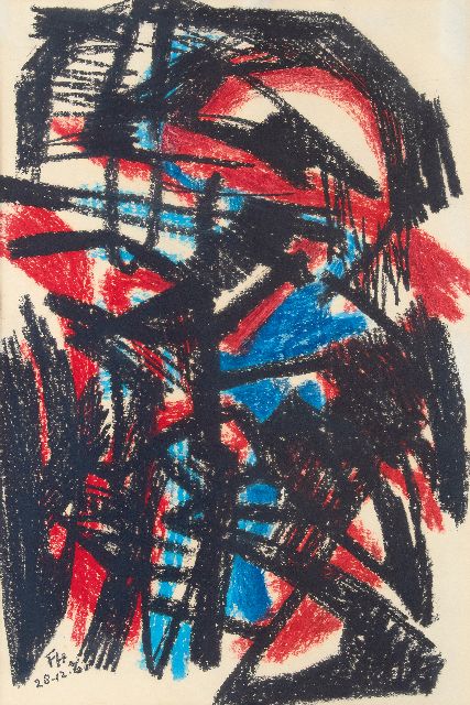 Frieda Hunziker | Komposition Nr. 3, Wachskreide auf Papier, 75,0 x 45,5 cm, Unterzeichnet u.l. mit Initialen und datiert 28-12-'61