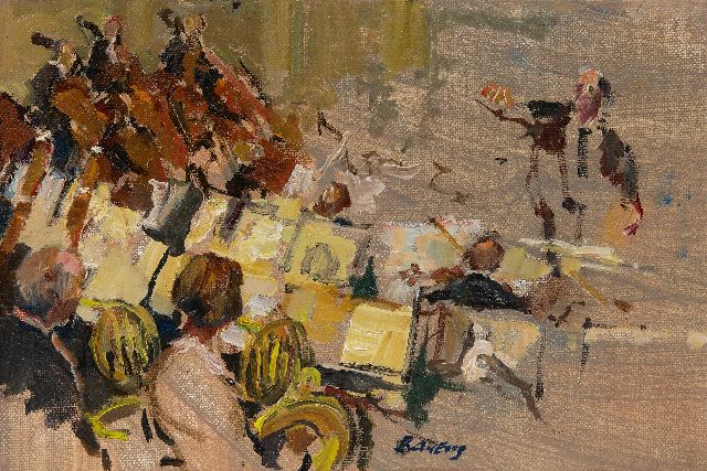 Hans Bayens | Das Orchester des Amsterdamer Concertgebouw unter der Leitung von  Carlo M. Giulini, Öl auf Malereifaser, 16,5 x 24,4 cm, Unterzeichnet u.r.