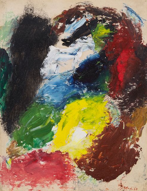 Eugène Brands | Compositie, olieverf op papier op doek, 31,8 x 24,5 cm, gesigneerd r.o. en gedateerd '64