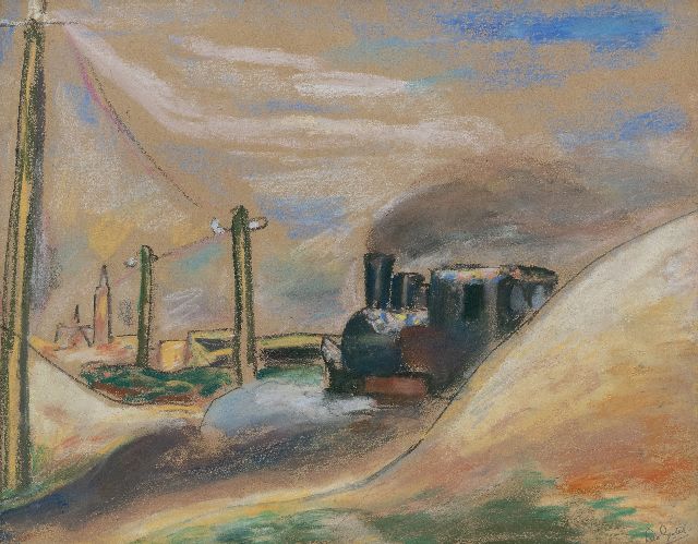 Leo Gestel | Amsterdam West, Sandzug auf dem Ringspoor, Geburtstag des Fahrers, Pastell auf Papier, 25,9 x 32,8 cm, Unterzeichnet u.r. und datiert 1934