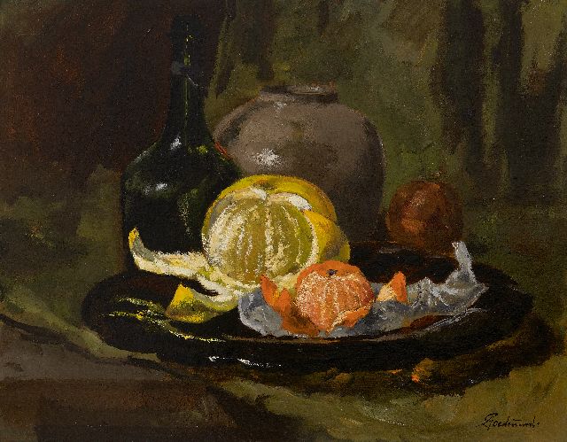 Theo Goedvriend | Stillleben mit geschälter Orange und Mandarine, Öl auf Malereifaser, 37,4 x 47,3 cm, Unterzeichnet u.r.