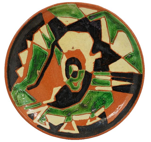 Hunziker F.  | Keramikschale mit Komposition, Glasiertes Steingut 23,3 x 23,3 cm