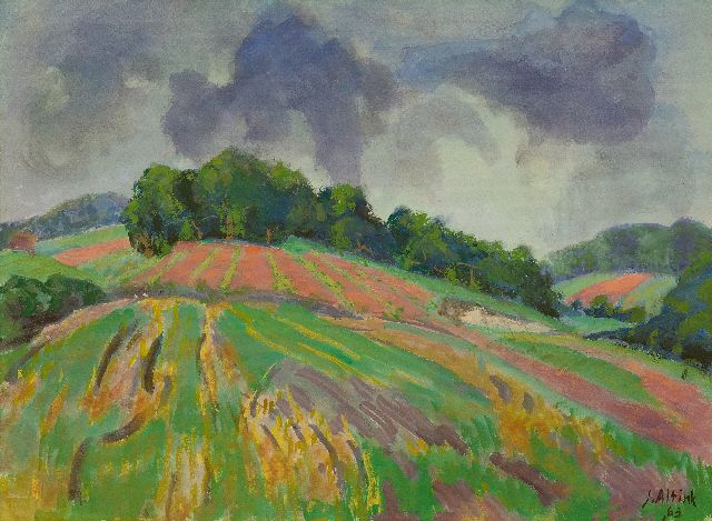 Altink J.  | Glooiend akkerlandschap, aquarel en gouache op papier 56,0 x 75,8 cm, gesigneerd r.o. en gedateerd '63