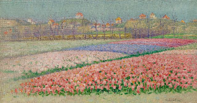 Albert Lefebvre | Blumenzwiebelfelder hinter den Dünen bei Noordwijk, Öl auf Leinwand, 32,4 x 60,0 cm, Unterzeichnet u.r.