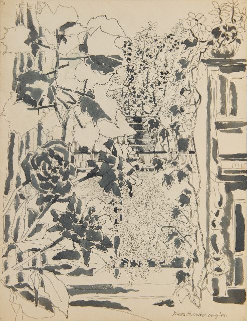 Frieda Hunziker | Balkon und Klavier (Vorstudie), Feder, Pinsel und Tinte auf Papier, 45,0 x 34,7 cm, Unterzeichnet u.r. und datiert 24-9-'44