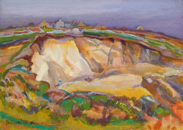 Jannes de Vries | Steengroeve, gouache op papier, 48,0 x 68,0 cm, gesigneerd l.o. en gedateerd '56