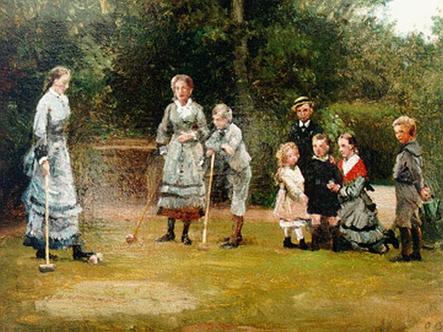 Bache O.  | Croquet scene, olieverf op doek 30,0 x 40,0 cm, gesigneerd mon r.o.