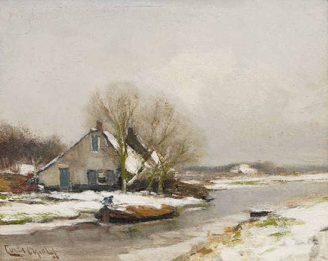 Louis Apol | Boerderij in de sneeuw, olieverf op paneel, 21,3 x 27,1 cm, gesigneerd l.o.