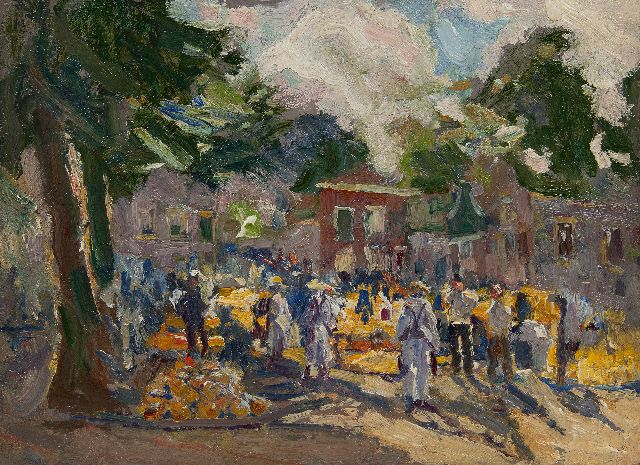 Pol Dom | Kaasmarkt, olieverf op paneel, 33,0 x 45,0 cm