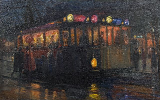 Marius Richters | Trams bij het Beursplein, Rotterdam, olieverf op doek, 70,0 x 110,2 cm, gesigneerd l.o. en te dateren ca. 1913