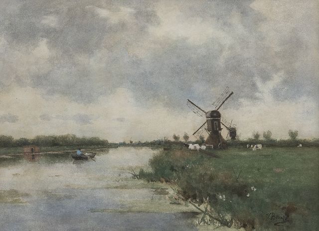 Victor Bauffe | Molen langs een poldervaart, aquarel en gouache op papier, 46,6 x 65,2 cm, gesigneerd r.o.