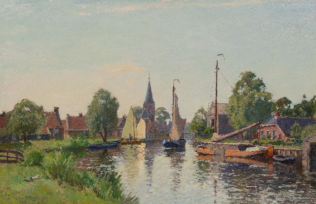 Schagen G.F. van | Watersport in Wartena, Friesland, olieverf op doek op paneel 56,2 x 86,0 cm, gesigneerd l.o. en gedateerd 1941