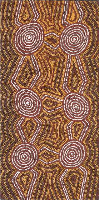 Morris Gibson Tjapaltjarri | Tingari stories, olieverf op doek, 91,0 x 46,0 cm, gesigneerd verso