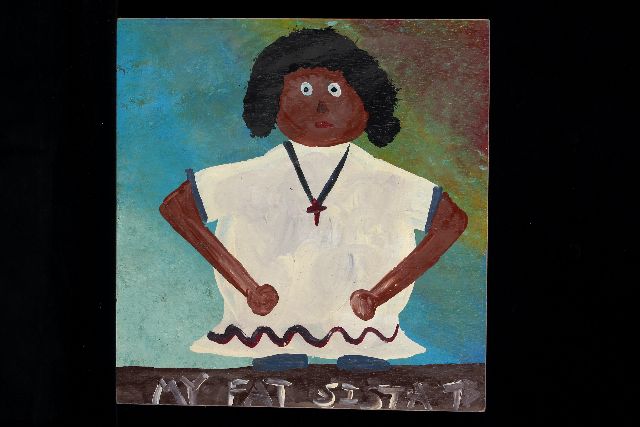 Tim Brown | My fat sista, acryl op paneel, 42,7 x 40,3 cm, gesigneerd r.o. met initialen