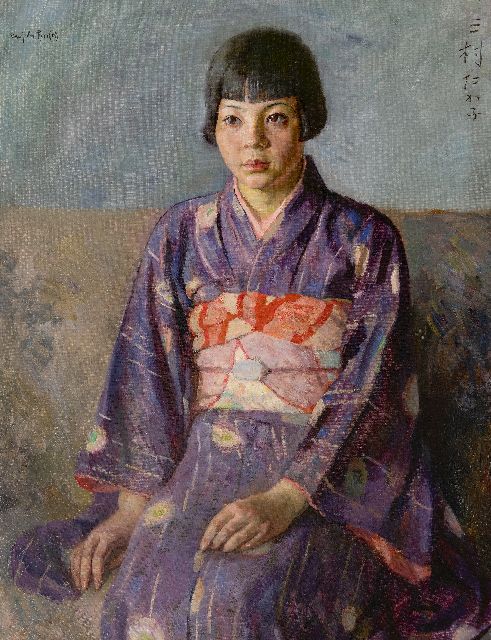 Otto  Herschel | Meisje in Japanse kimono, olieverf op doek, 91,8 x 71,5 cm, gesigneerd l.b.