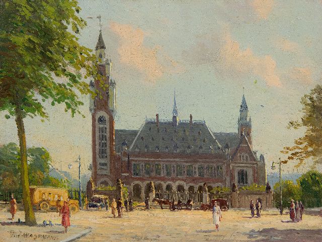 Piet Wagemans | Gezicht op het Vredespaleis in Den Haag, olieverf op paneel, 18,5 x 24,3 cm, gesigneerd l.o. en zonder lijst