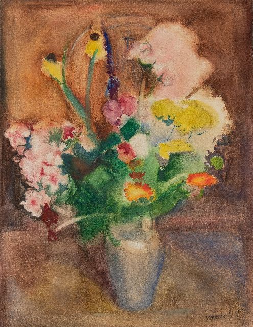 Harrie Kuijten | Zomerbloemen, aquarel op papier, 55,5 x 42,4 cm, gesigneerd r.o.