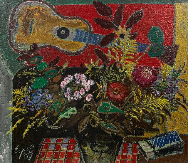 Charles Eyck | Stilleven met een gitaar, olieverf op doek, 70,5 x 80,1 cm, gesigneerd l.o. en gedateerd '69