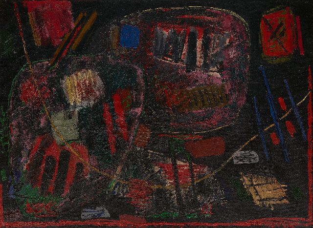 Willem Hussem | Zonder titel, olieverf op jute, 95,1 x 130,0 cm, gesigneerd r.o. met initialen en gedateerd '58