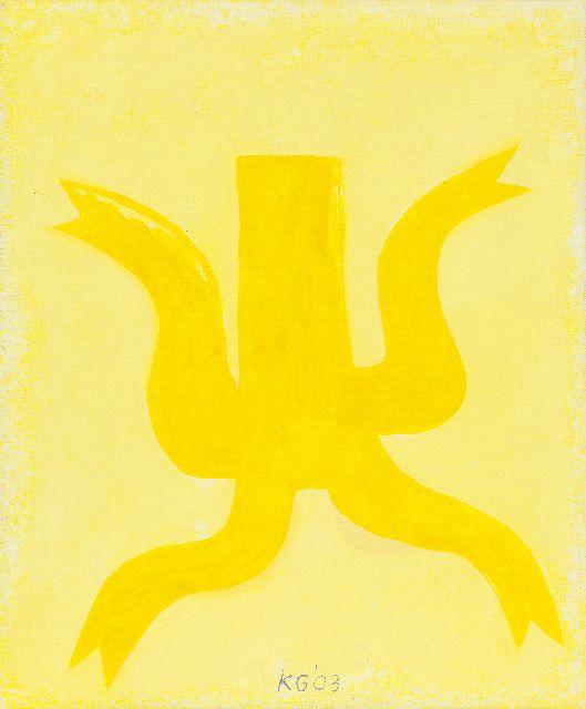 Gubbels K.  | Gele viertuit, acryl op doek 30,4 x 25,0 cm, gesigneerd m.o. en gedateerd '03
