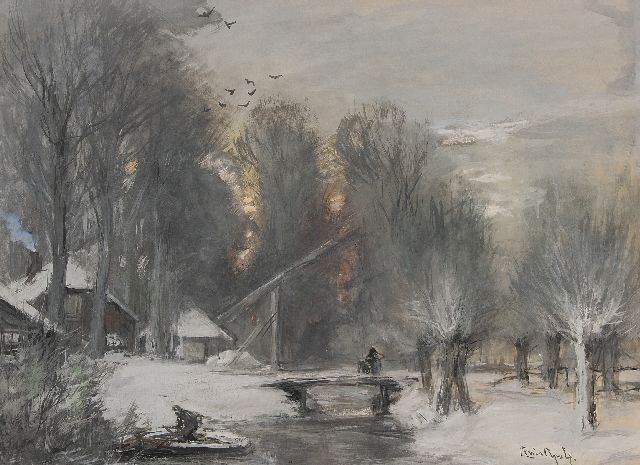 Louis Apol | Besneeuwd landschap, gouache op papier, 48,0 x 63,0 cm, gesigneerd r.o.