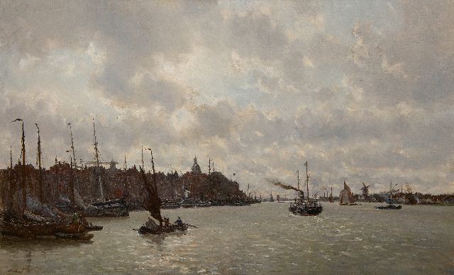Louis Apol | Gezicht op Dordrecht over de rivier de Merwede, olieverf op doek, 91,3 x 147,0 cm, gesigneerd l.o. en gedateerd '82