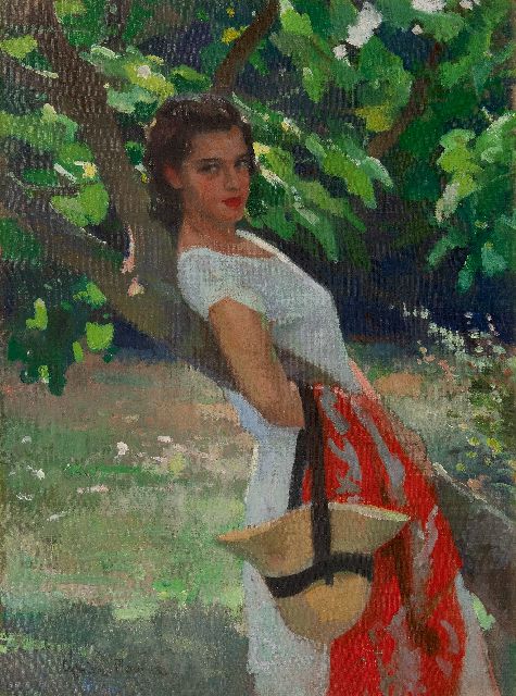 Cyprien-Eugène Boulet | Zomers portret van een jonge vrouw, olieverf op doek, 81,5 x 62,0 cm, gesigneerd l.o.