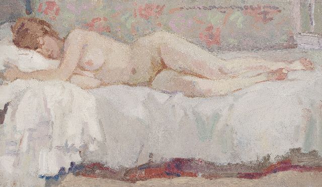Hessel de Boer | Liggend naakt, olieverf op doek, 30,7 x 51,5 cm, gesigneerd r.b.