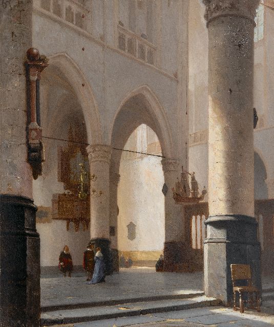 Jan Jakob Schenkel | Interieur van de Grote Kerk te Alkmaar, olieverf op paneel, 60,0 x 50,8 cm, gesigneerd l.o. (tweemaal) en gedateerd '67